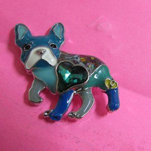 Colorful Metal French Bulldog Brooch Pin & Plaque   NWOT